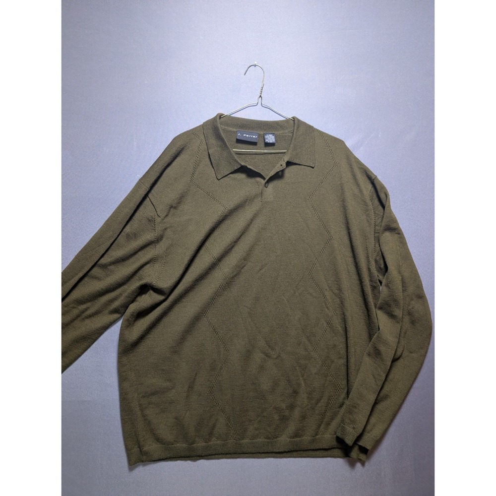 J. Ferrar Rugby Shirt Mens XL Olive Textured Ribbed Hem Golf Performance Popover